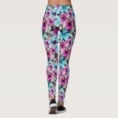 Leggings Motif bleu rose blanc Aquarelle noire (Dos)