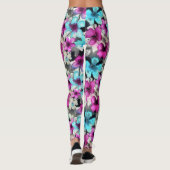 Leggings Motif bleu rose blanc Aquarelle noire (Dos)