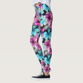 Leggings Motif bleu rose blanc Aquarelle noire (Gauche)
