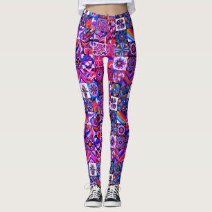 Leggings Motif bleu + violet des années 1970 Style Rétro Pe
