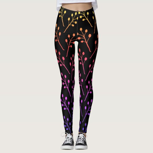 Leggings Motif Boho Foliage Positif et Lumineux (Devant)