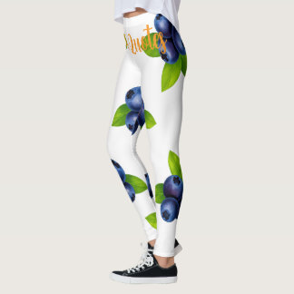 Leggings Motif botanique à l'aquarelle de myrtille bleue