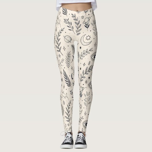 Leggings Motif Botanique Céleste (5) (Devant)