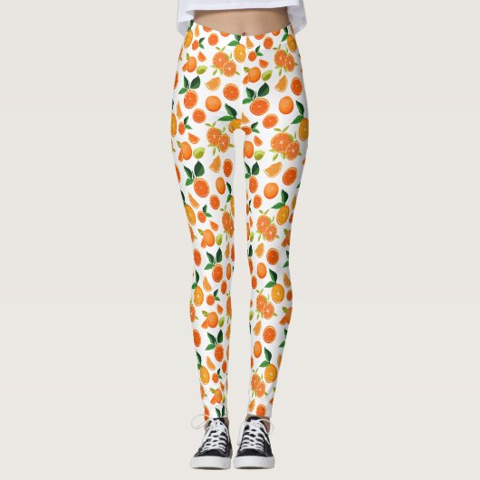 Leggings Motif botanique d'agrumes orange (Devant)