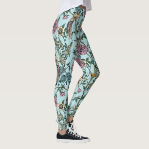 Leggings Motif botanique de couleur bleue de style vintage