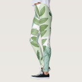 Leggings Motif botanique de feuille vert sauge moderne (Gauche)