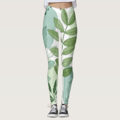 Leggings Motif botanique de feuille vert sauge moderne (Devant)