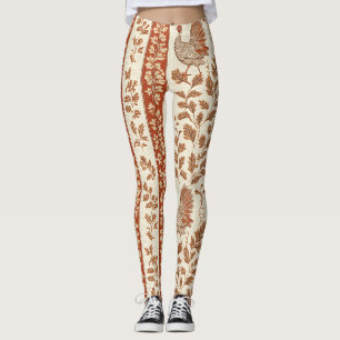 Leggings Motif botanique de poule de ferme rouge antique