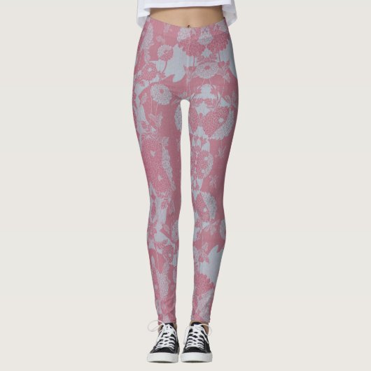 Leggings Motif botanique rose et gris Abstrait (Devant)