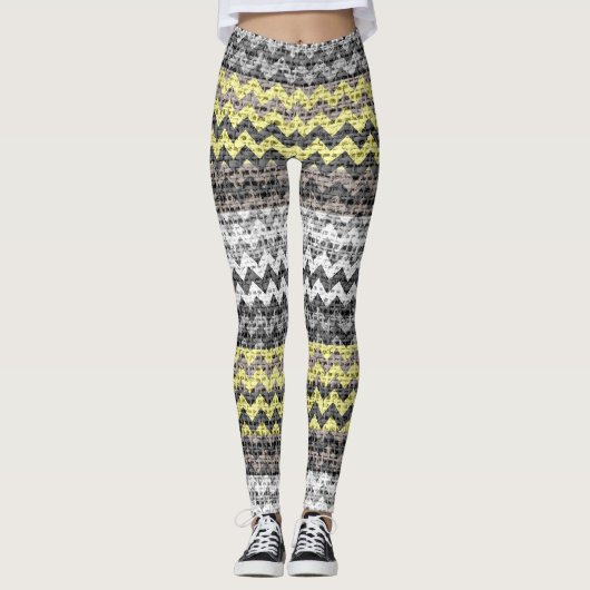 Leggings Motif Burlap gris jaune blanc (Devant)