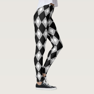 Leggings Motif Cameo Harlequin en noir, blanc, gris
