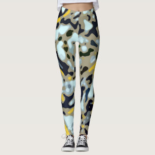 Leggings Motif Camo - Jaune Blanc Beige Bleu Noir