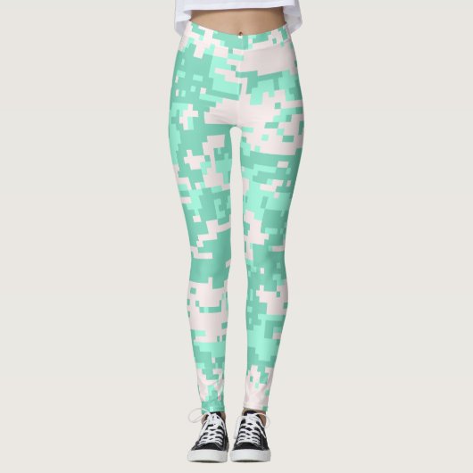 Leggings Motif Camo numérique à la menthe (Devant)