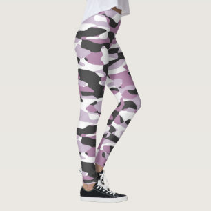 Leggings Motif camouflage blanc violet rose violet