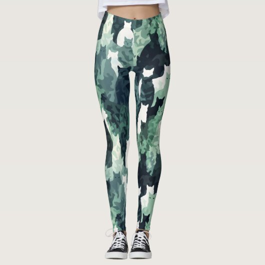 Leggings Motif Camouflage de chats verts (Devant)