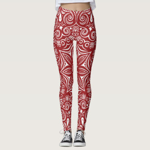 Leggings Motif capricieux rouge foncé et blanc