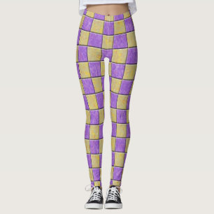 Leggings Motif carré or et violet