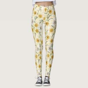 Leggings Motif carreaux à motif botanique de narcisse
