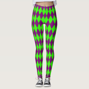 Leggings Motif Carreaux Harlequin Vert Violet 
