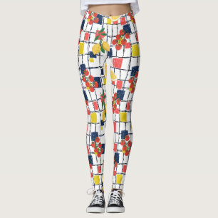 Leggings Motif carreaux méditerranéen aux citrons et tomate