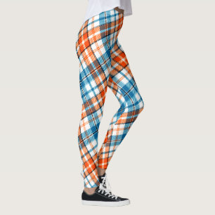 Leggings Motif carreaux tartan bleu orange blanc 