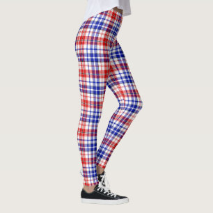 Leggings Motif carreaux tartan bleu rouge blanc