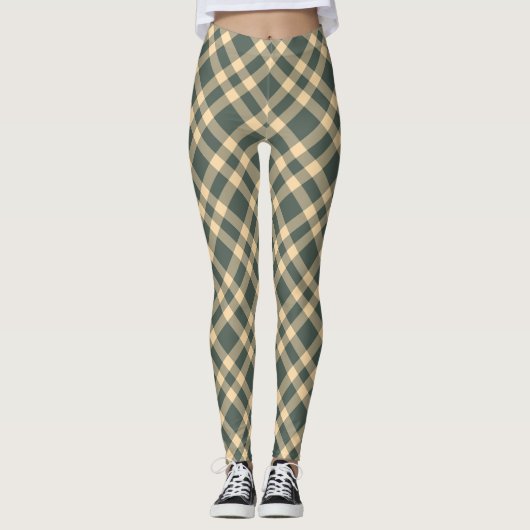 Leggings Motif carreaux vert jaune (Devant)