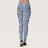 Leggings Motif carrelage méditerranéen blanc et bleu (Dos)