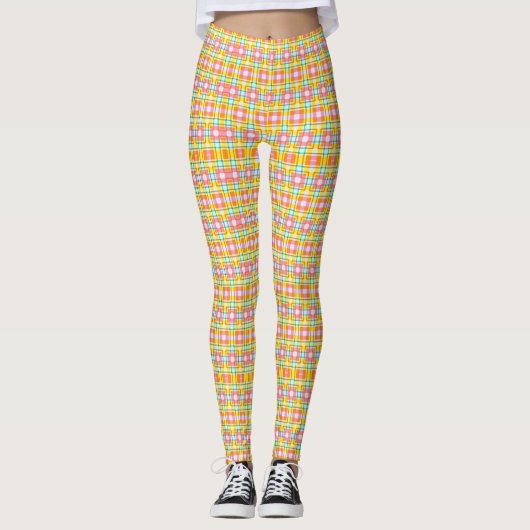 Leggings Motif Carrés Roses Couleurs de Printemps (Devant)