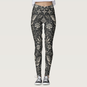 Leggings Motif céleste floral crâne gothique (1)