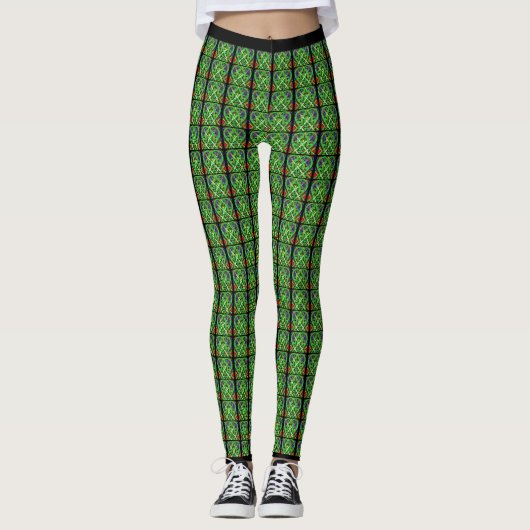 Leggings Motif Celtique Irlandais Ornat Vert Jaune (Devant)
