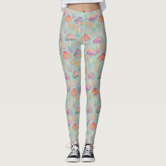 Leggings Motif Champignon Arc-en-ciel Pastel