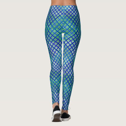 Leggings Motif Checker diagonal Bleu 02.w Green BG (Dos)