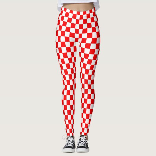 Leggings Motif chèque À damiers blanc rouge (Devant)