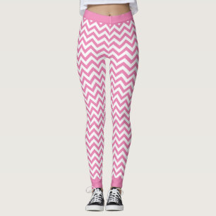 Leggings Motif Chevron Blanc Et Rose Clair