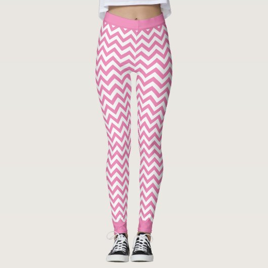 Leggings Motif Chevron Blanc Et Rose Clair (Devant)