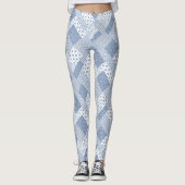 Leggings Motif chic Indigo bleu et blanc Faux Patchwork (Devant)