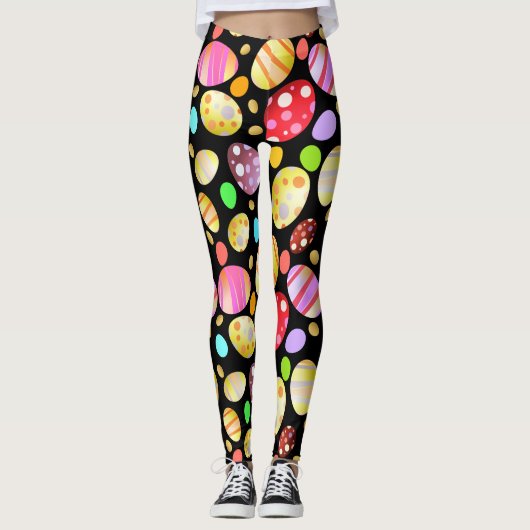 Leggings Motif Chic OEufs de Pâques Noir (Devant)