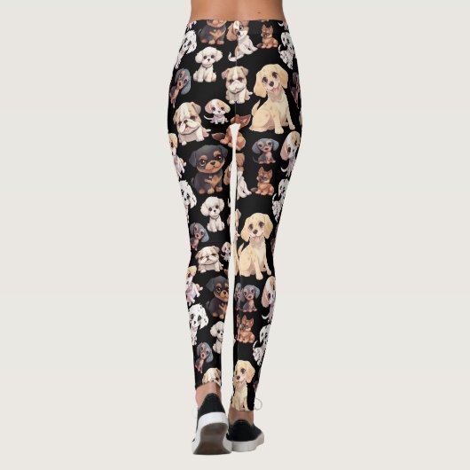 Leggings Motif Chien Chien Chien Chien Mignonne Noir (Dos)