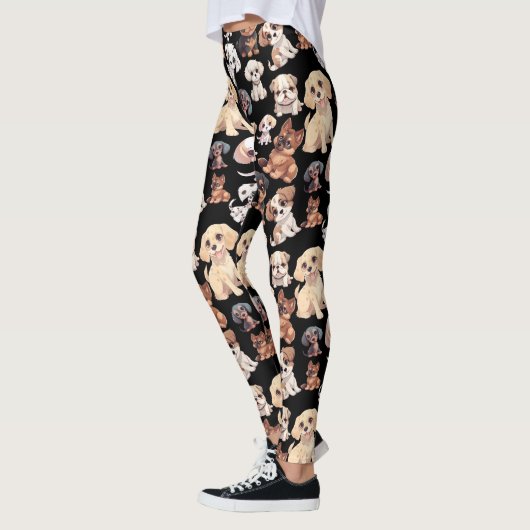 Leggings Motif Chien Chien Chien Chien Mignonne Noir (Gauche)