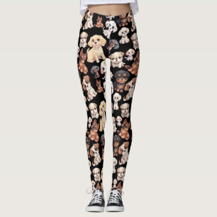 Leggings Motif Chien Chien Chien Chien Mignonne Noir