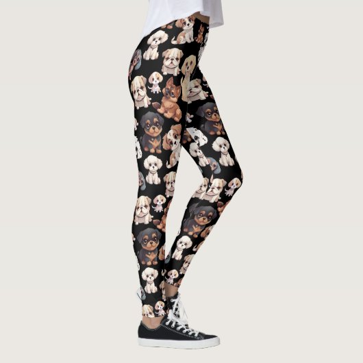 Leggings Motif Chien Chien Chien Chien Mignonne Noir (Droite)