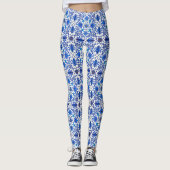 Leggings Motif chinois Art Nouveau - Cobalt Bleu & Blanc (Devant)