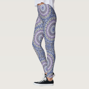 Leggings Motif circulaire géométrique Mandala bleu et viole