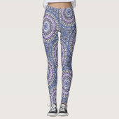 Leggings Motif circulaire géométrique Mandala bleu et viole (Devant)