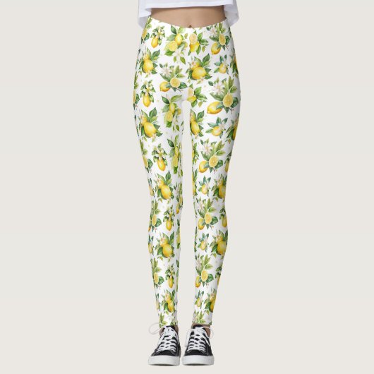 Leggings Motif citron, Fleurs de citron, Feuilles, Citrus (Devant)