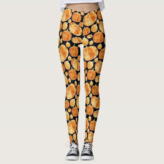 Leggings Motif Citrouille d'aquarelle d'automne d'Orange Ha (Devant)