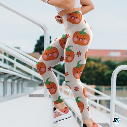 Leggings Motif Citrouille Orange Green Cute souriant