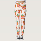 Leggings Motif Citrouille Orange Green Cute souriant (Devant)