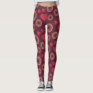 Leggings Motif Cœurs et Cercles Rétro